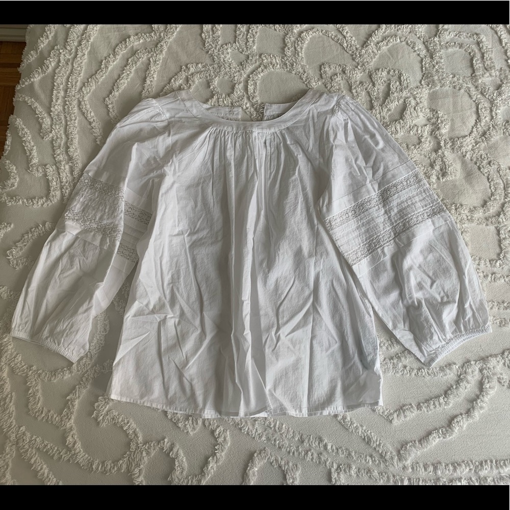 NWT J Crew Puff Sleeve White Blouse XS Lace Detail